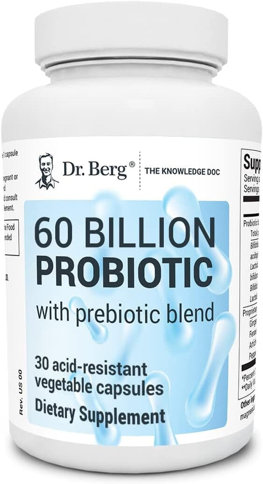 Dr. Berg 60 Billion Probiotic Supplement for Men & Women’s Gut Health – Pre and Probiotics for Digestive Health – Probiotics for Men Digestive Health - 30 Probiotic Capsules