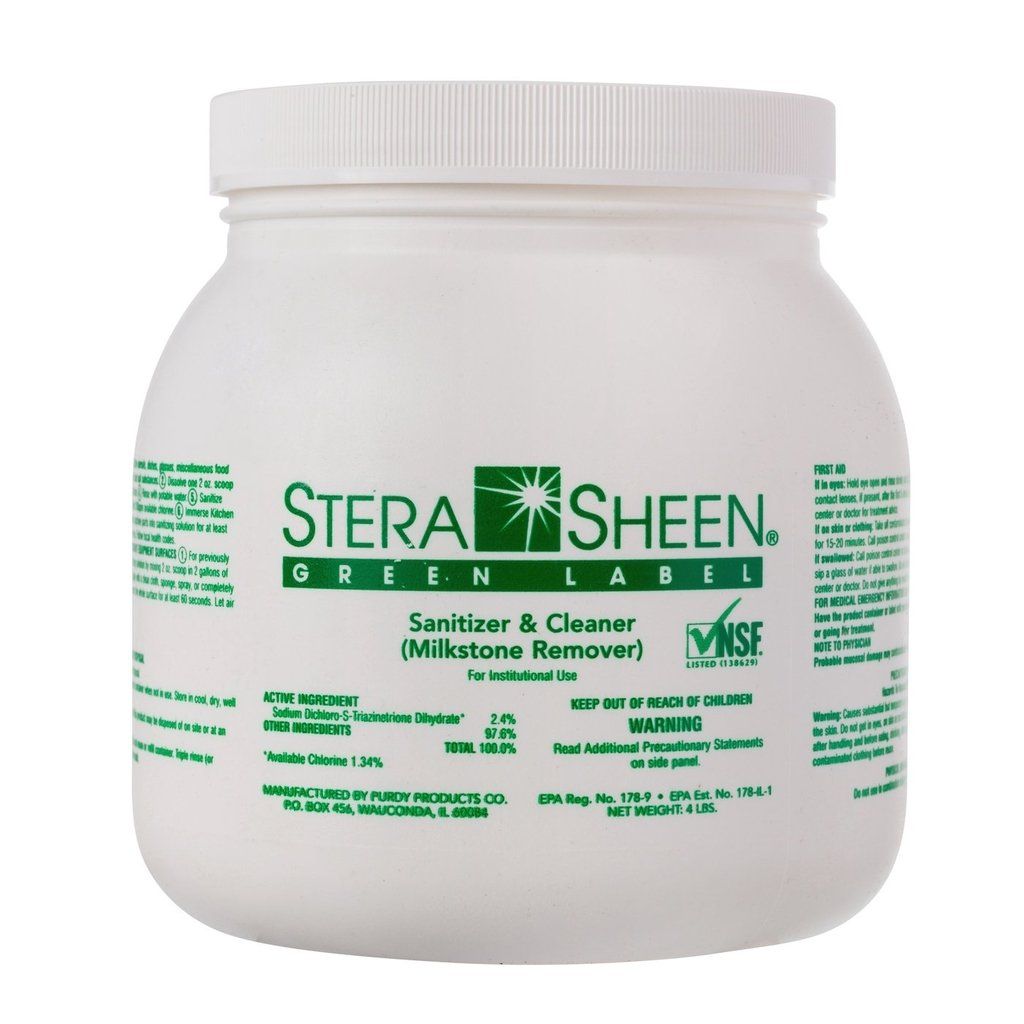 Stera-Sheen Green Label Sanitizer & Cleaner (Milkstone Remover) Gelato Supplies Purdy single 4 lb jar