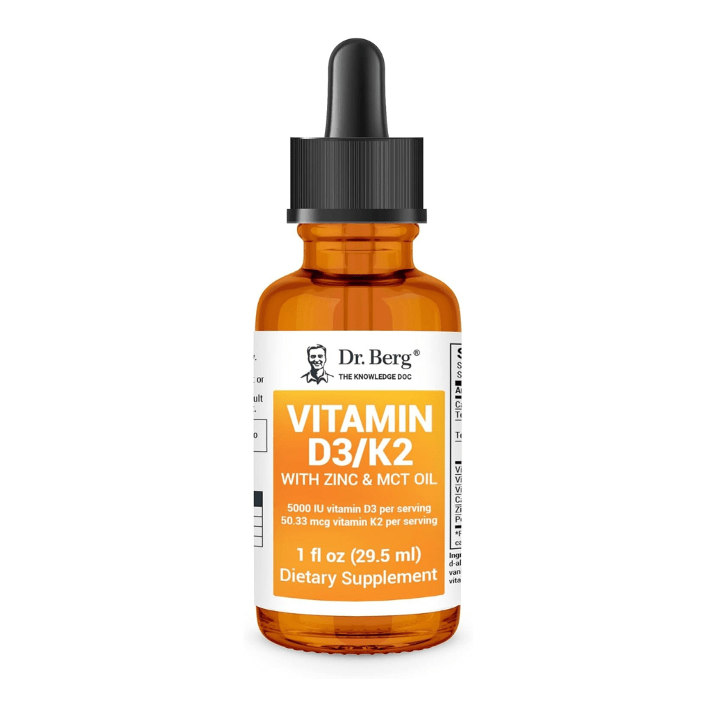 Dr. Berg Liquid Vitamin D3 & K2 Supplement - For Bone, Teeth, Mood & Immune Health - Vitamin D3 & K2 Drops for Adults - 1 fl oz