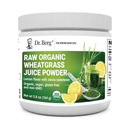 Dr. Berg USDA Certified Organic Green Powder Superfood (60 Servings) - Made with Raw Wheatgrass Powder, Chlorophyll, Trace Minerals & Natural Enzymes - Non-GMO Green Superfood Powder - Lemon Flavor