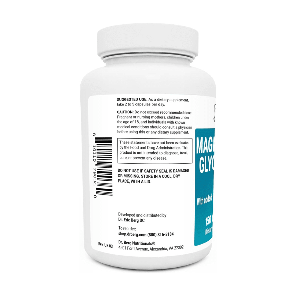 Dr. Berg's Magnesium Glycinate 400mg - Fully Chelated Veg Capsules for Stress, Calm, Relaxation & Sleep Support w/Vitamin D & B6-150