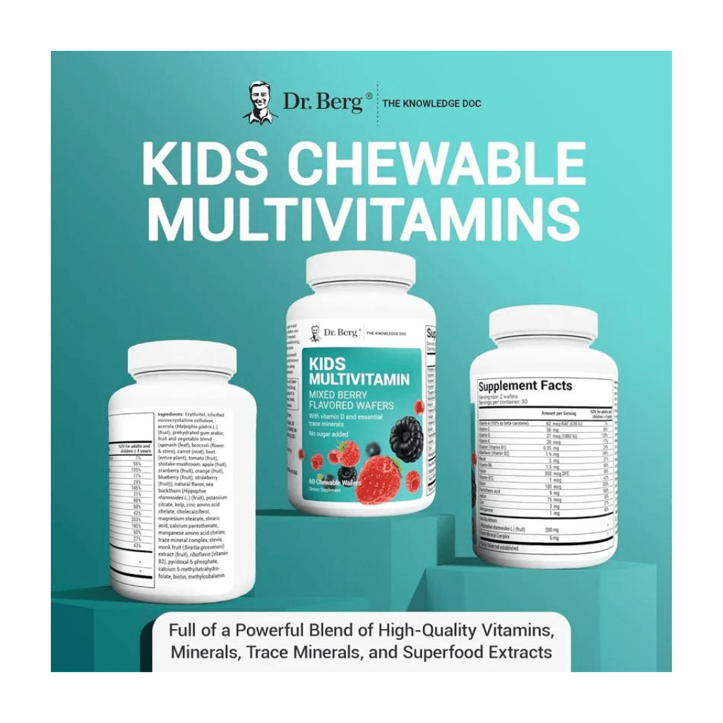 Dr. Berg Kids Chewable Multivitamins (NOT Sweetened w/Sugar) - Daily Multivitamin for Kids That Includes 20 Vital Nutrients & A Trace Mineral Complex - Mixed Berry Chewable Vitamins for Kids