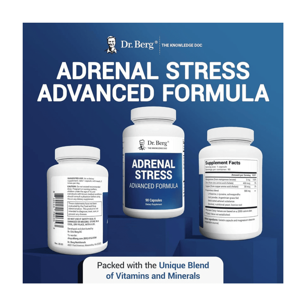 Dr. Berg’s Adrenal Stress Advanced Formula - Adrenal Support Supplements for Stress, Mood and Energy Support - Adrenal Fatigue Supplements - Cortisol Manager with Ashwagandha - 90 Capsules