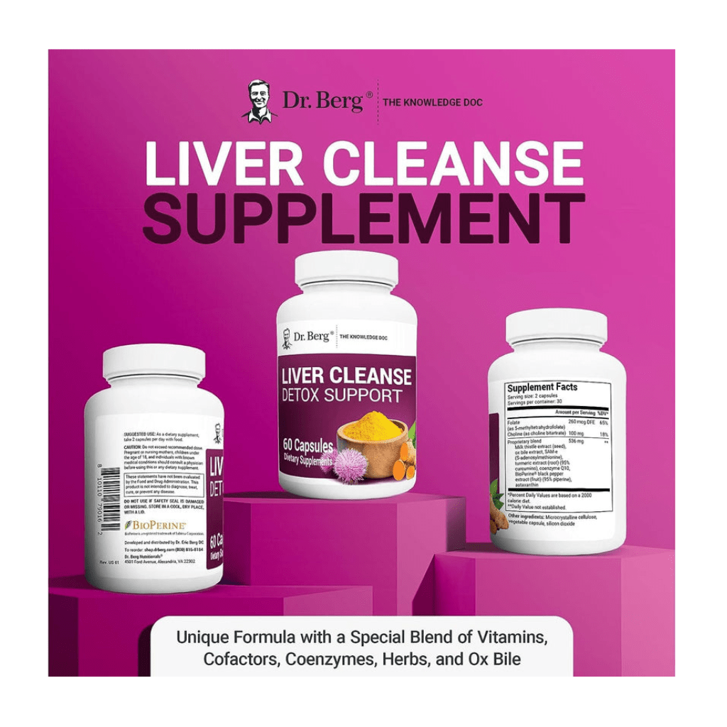 Dr. Berg Liver Cleanse Detox Capsules w/Unique Blend of Milk Thistle, Ox Bile & Folate - Liver Supplement Includes Turmeric, Black Pepper & Choline - 60 Capsules