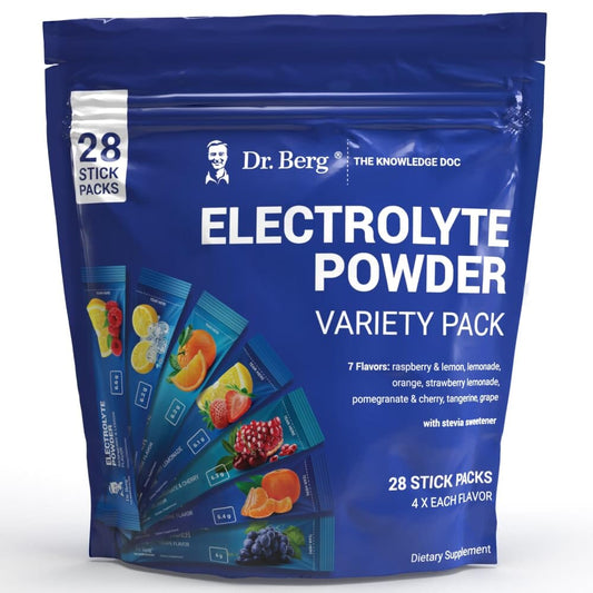 Dr. Berg Sugar Free Electrolytes Powder Packets - Travel Size Hydration Electrolyte Drink Mix - Boost Energy & Keto-Friendly - No Sugar & No Maltodextrin - 7 Flavors 28 Stick Pack