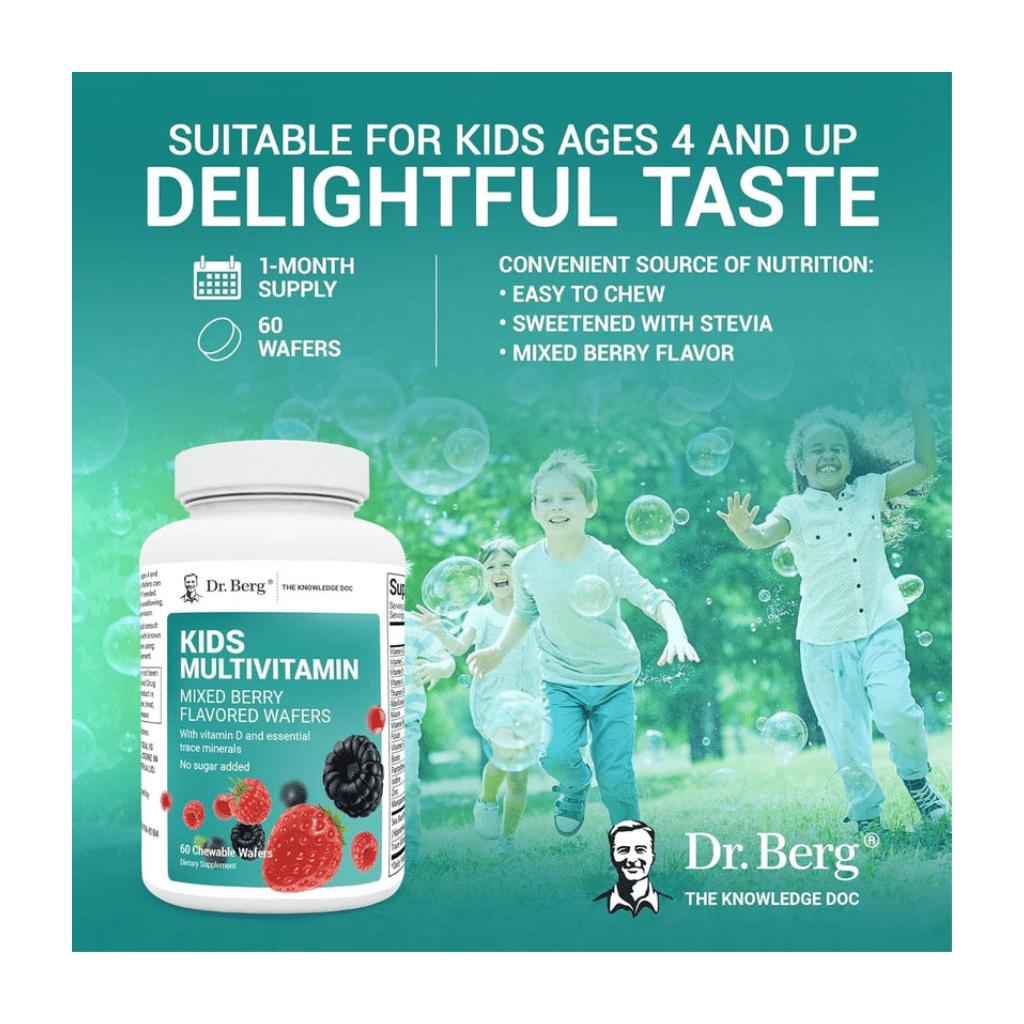 Dr. Berg Kids Chewable Multivitamins (NOT Sweetened w/Sugar) - Daily Multivitamin for Kids That Includes 20 Vital Nutrients & A Trace Mineral Complex - Mixed Berry Chewable Vitamins for Kids