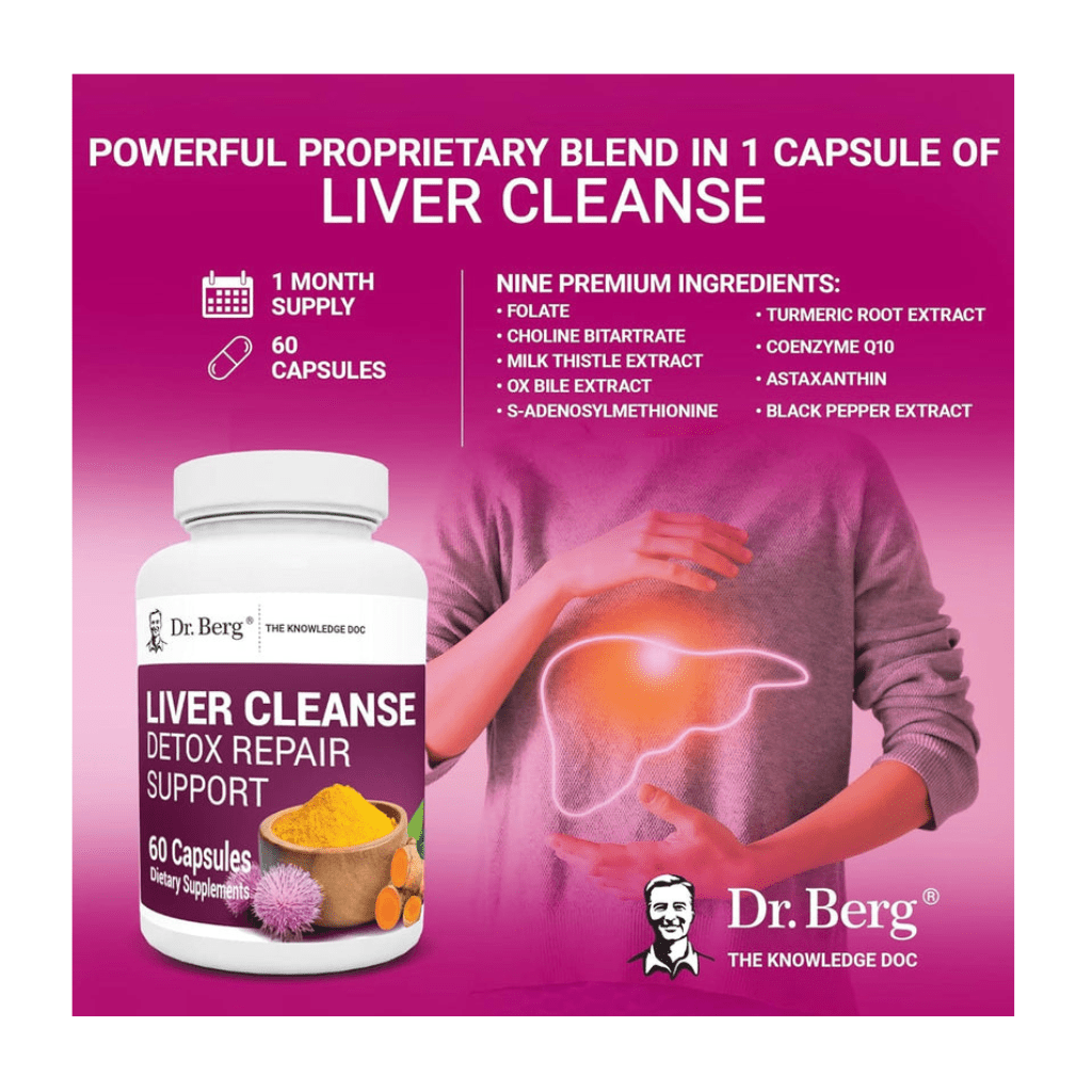 Dr. Berg Liver Cleanse Detox Capsules w/Unique Blend of Milk Thistle, Ox Bile & Folate - Liver Supplement Includes Turmeric, Black Pepper & Choline - 60 Capsules