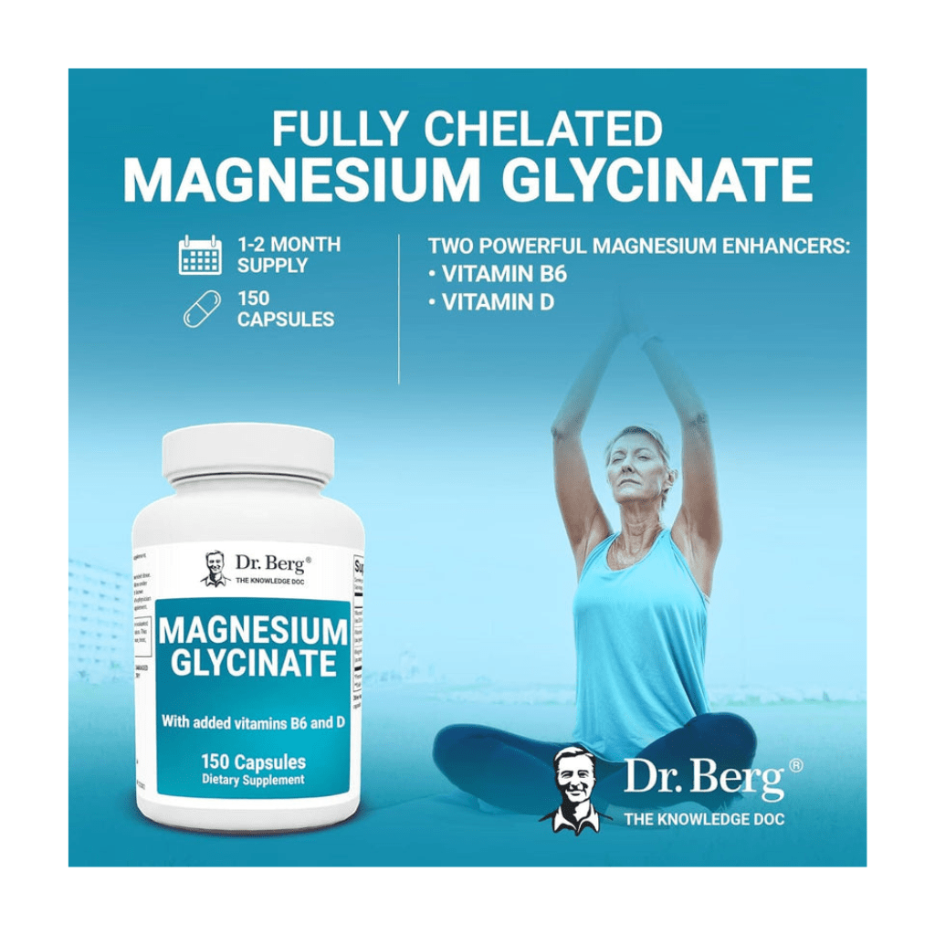 Dr. Berg's Magnesium Glycinate 400mg - Fully Chelated Veg Capsules for Stress, Calm, Relaxation & Sleep Support w/Vitamin D & B6-150