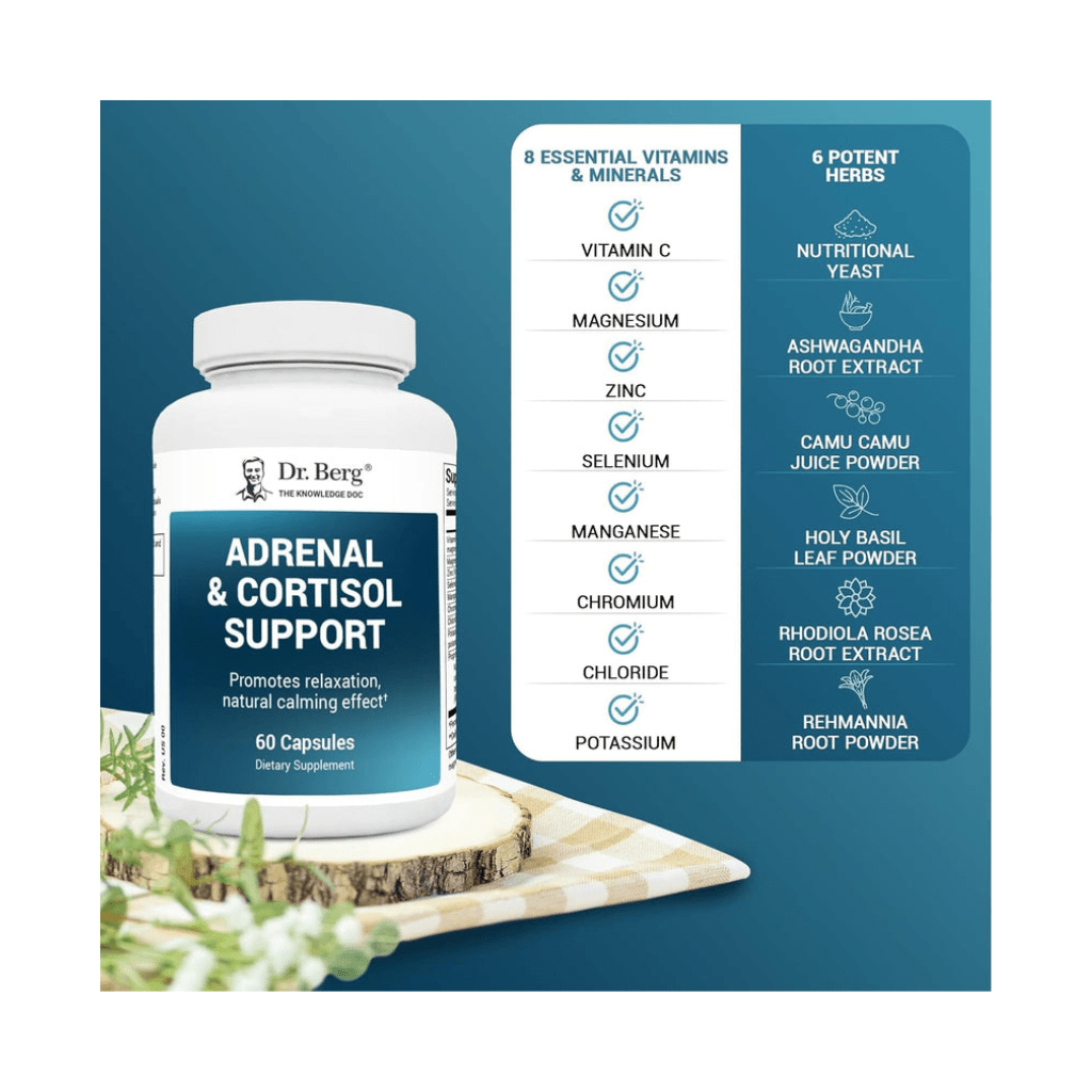 Dr. Berg Adrenal & Cortisol Capsules - Adrenal Supplement & Cortisol Manager - Mood, Focus, Relaxation and Stress Support - Adrenal Fatigue Supplements w/Ashwagandha Extracts - 60 Capsules Solo