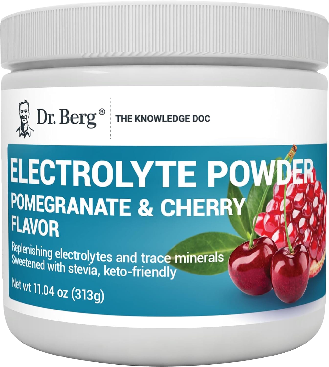 Dr. Berg Zero Sugar Hydration Keto Electrolyte Powder - Enhanced w/ 1,000mg of Potassium & Real Pink Himalayan Salt (NOT Table Salt) - Pomegranate and Cherry Hydration Drink Supplement - 50 Servings