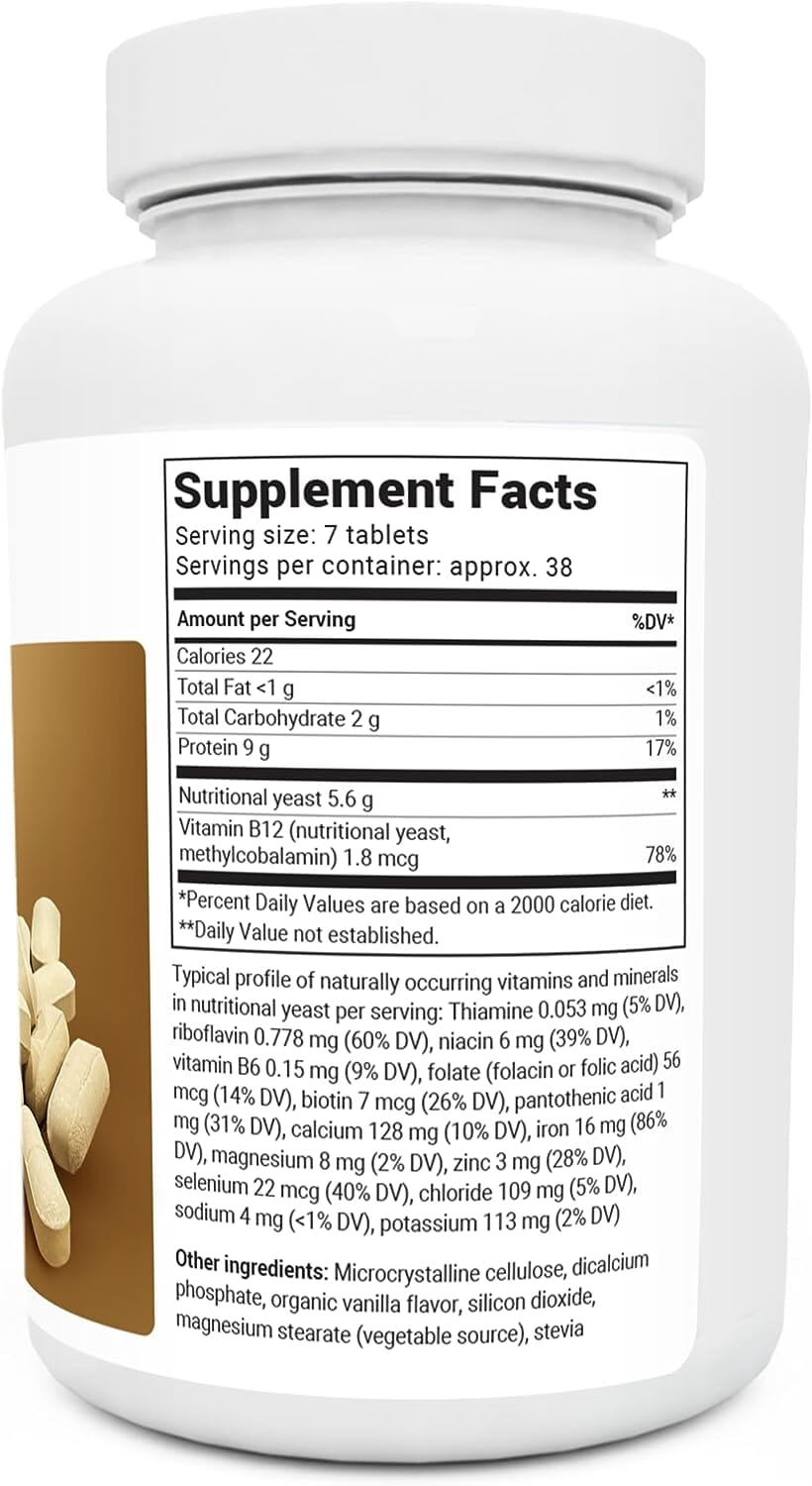 Dr. Berg Nutritional Yeast Tablets – Natural B12 Added - All 8 B Vitamin Complex – Organic Vanilla Flavor - 270 Vegan Tablets Dietary Supplements