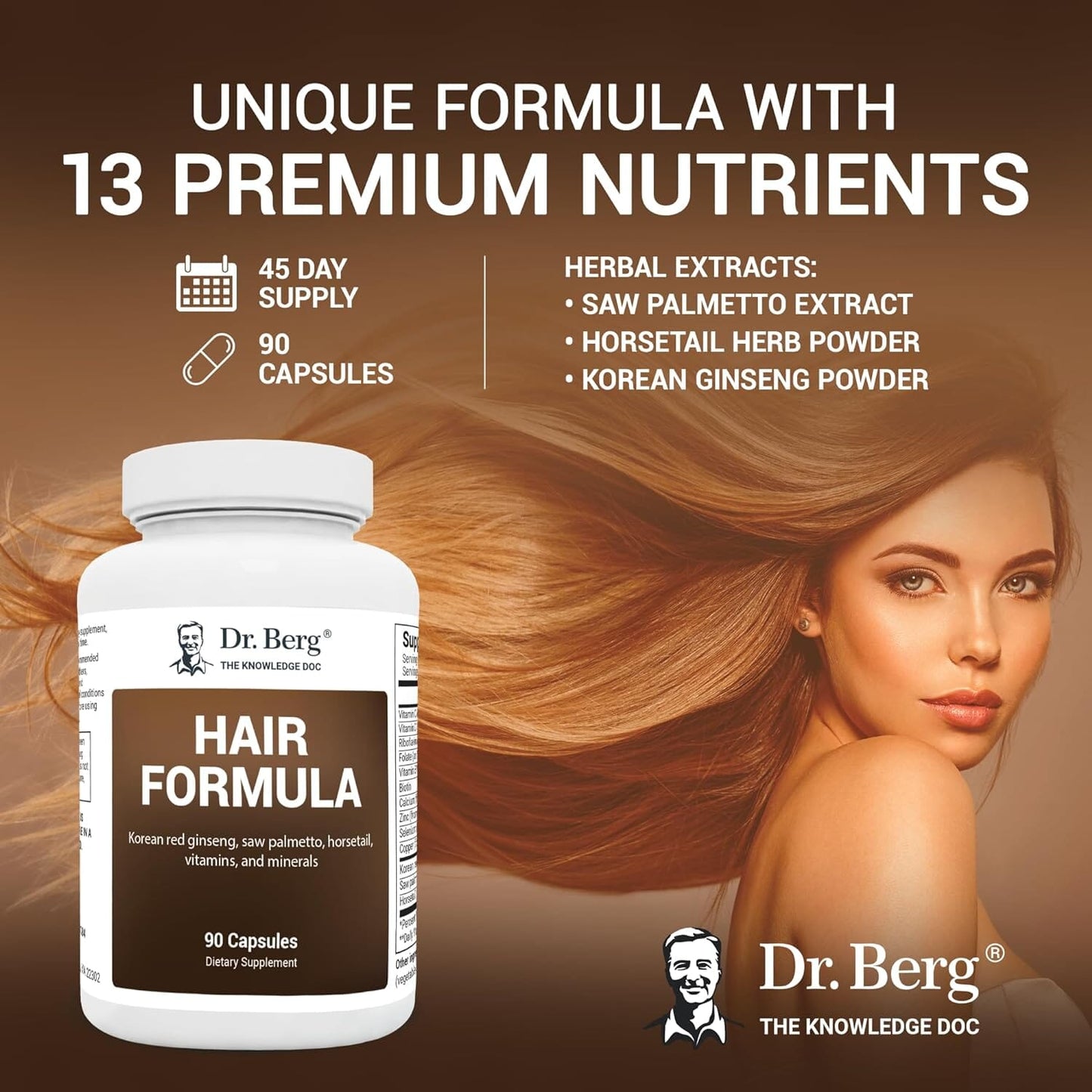 Dr. Berg All in One Vitamins for Hair, Skin & Nails - Advanced Formula with Biotin, Saw Palmetto, DHT Blocker & Trace Minerals - 90 Veg Capsules